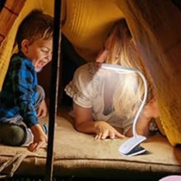 LED-skrivbordslampa klämlampa, 28LED-skrivbordslampa, med tre belysningslägen steglös dimning sänglampa boklampa (vit), klämlampa med 1 USB-laddningsport