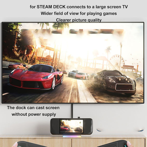 för Steam Deck Docking Station HD Multimedia Interface 2.0 4K 5 i 1 Hub Spelkonsol Docking Station med RGB-lampor