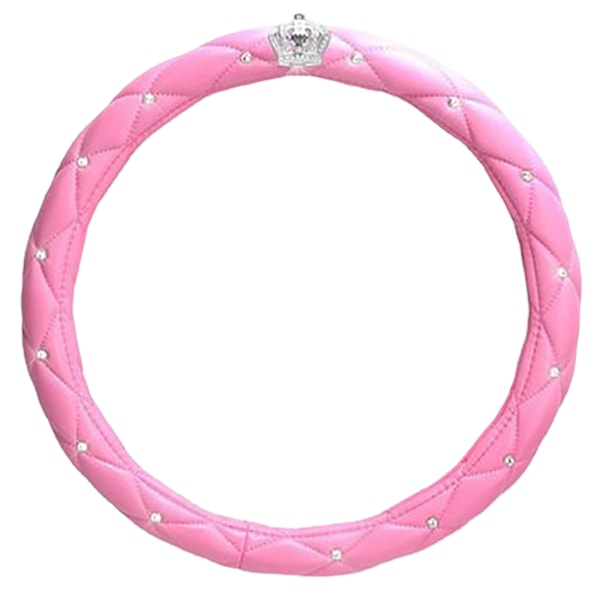 Rattmuff för Kvinnor Söt Universal Antislip Pu Läder Strass Bil Rattmuff Rosa