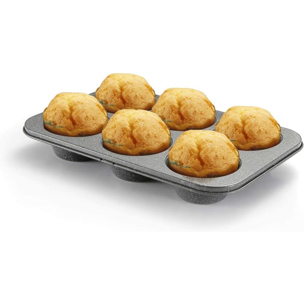 Jätte Muffin Pan 6 Håls Muffin Pan Muffin Pan Non-Stick Beläggning Svart Granit Finish