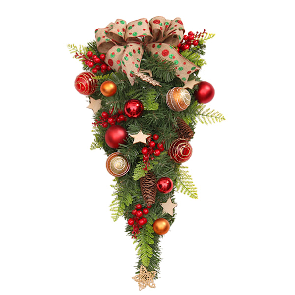 Upp och Ner Julgran Rotting Juldekorationer Konstgjorda Blomsterrosetter Dörrhängare för Öppen Spis och Vardagsrum