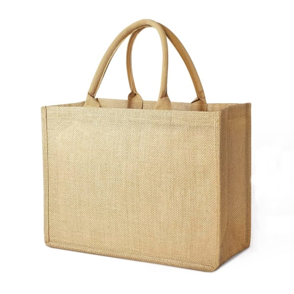 Juteväska Bärbar Shoppingväska Naturlig Jute Shoppingväska Återanvändbar Shopping Picknick Present Resa Strand, beige, L:39x31x15cm