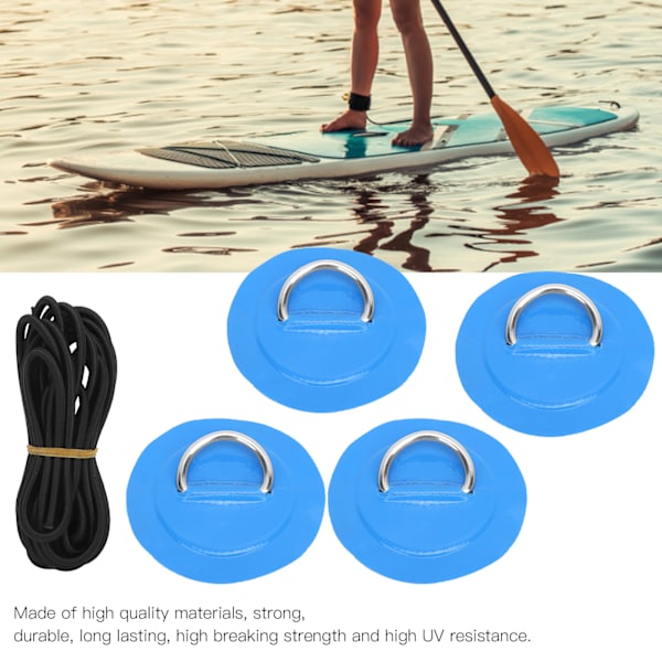 4 st PVC-lapp elastiskt repset D-ring lapp bungee repset rostfritt stål D-ring dyna Blå