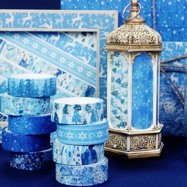 Blå Vit Jul Washi Tejp, Vinter Washi Tejp Set För Scrapbook Journal DIY Hantverk Presentinslagning, 10 Rullar Kvalitetspapperstejp Giftfri Syrafri