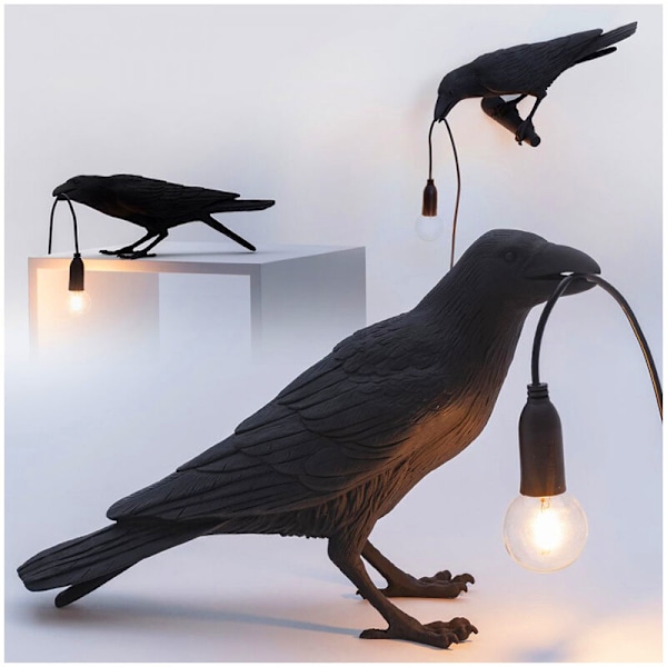 Kråklampa, skrivbordslampa, lycklig fågellampa, minimalistisk fågelstaty, fågellampa, modern inredning, gåva till bondgårdsdekor