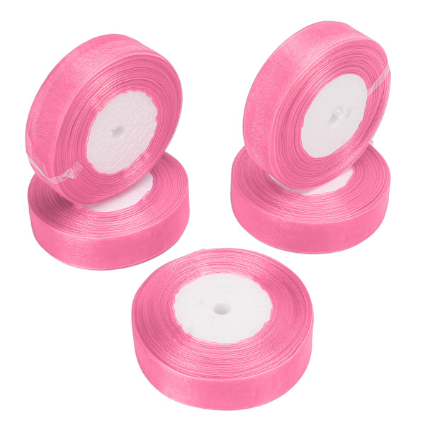 5 Rullar 245 Yards Totalt Presentglitterband 2,5cm Bredd Polyester Metalliskt Glitterband Presentband för Presentinslagning Rosa