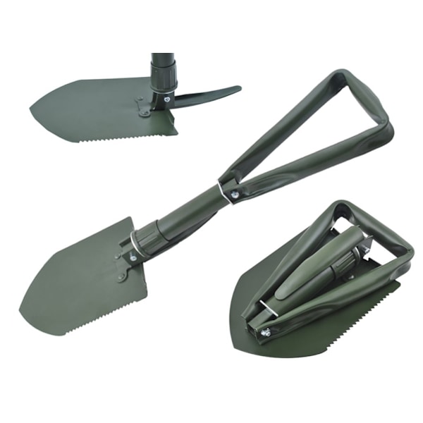 Taktisk Militär Hopfällbar Campingspade, Värmebehandlat Högkolstål Tri-Fold Handtag Multifunktionsverktyg för Utomhusaktiviteter, Bärväska