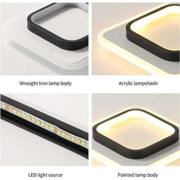 22W Kvadratiska Taklampor, LED Taklampor, 3500K Taklampa för Badrum, Vardagsrum, Sovrum, Kök, Hall (Varmvitt)