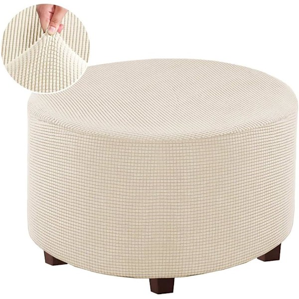 Runda Ottomanöverdrag Fotpallsskydd Överdrag Stretchtyg Förvarings Ottomanöverdrag, Hög Maskintvättbar Överdrag - Beige