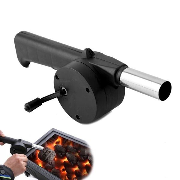 BBQ-fläkt luftblåsare snabb brandstartare bärbar mini manuell handvev för utomhus picknick camping matlagning grill kolgrillar spis tillbehör