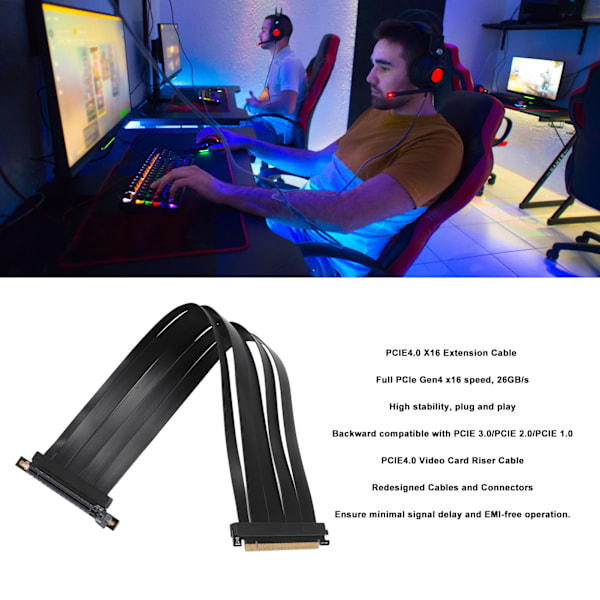 PCIe 4.0X16 Riser-kabel för RTX4090 RX6950XT X570 Höghastighets Vertikal Montering Gaming PCI Express Gen4 90 Graders GPU Förlängningskabel