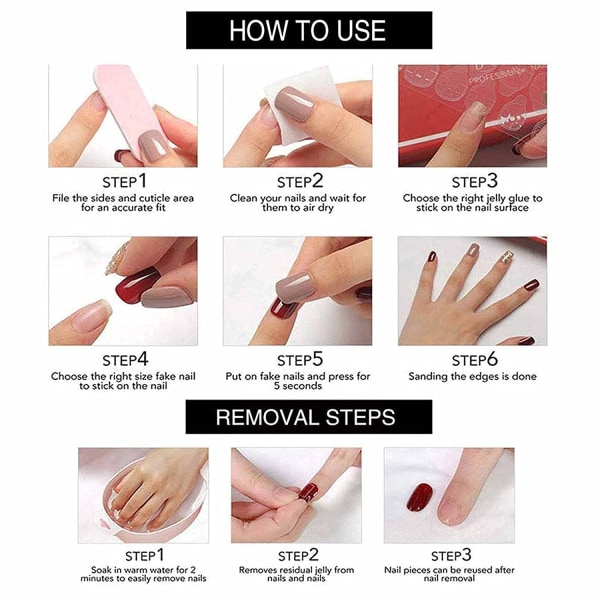 Tryck på naglar medel längd, akryl falska naglar lim på naglar medel, falska naglar med lim för kvinnor och flickor