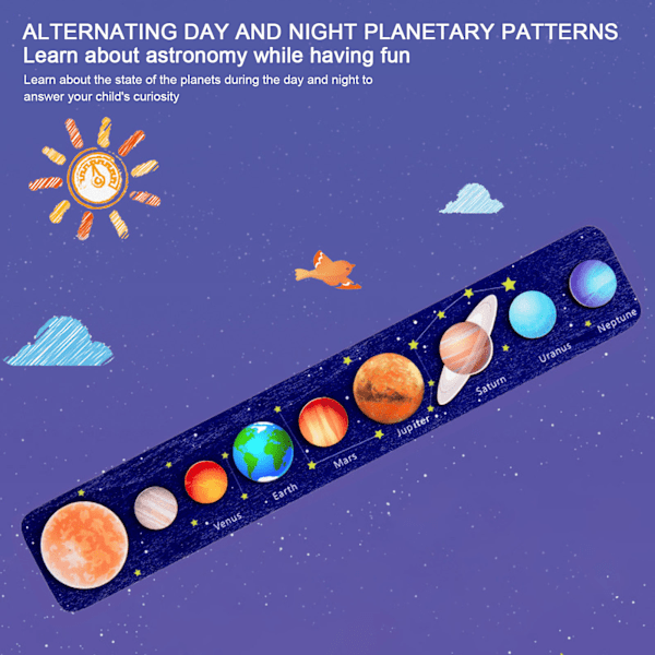 Solmodellbräda Lång Blå Bakgrund Vetenskaplig Pedagogisk Trä Solmodell Pussel Leksak för Pojkar Flickor Röd Sol