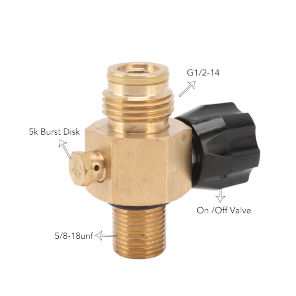 G1/2 14 CO2-cylinderpåfyllningsadapter Flaskanslutningsstycke med svart 5/8 18unf På/Av-ventil CO2-tankpåfyllningsadapter 5000psi Maximalt tryck