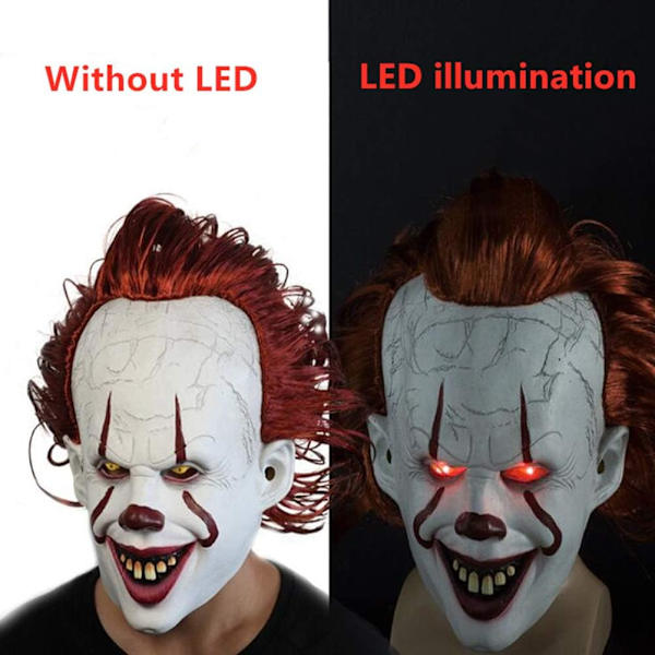 Latex skräck LED-mask Halloween Pennywise Cosplay Clown Carnival Costumes