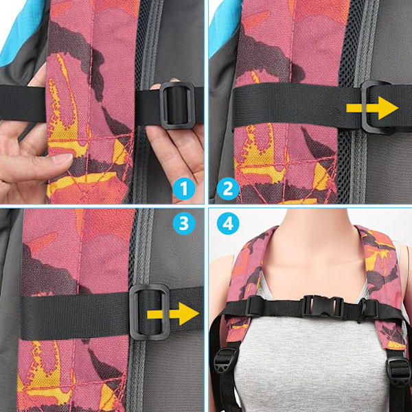 Justerbar halkfri slitstark ryggsäck bröstrem, 2 delar bröstrem nylon med spänne, svart webbing för joggingvandring för resor klätterskola