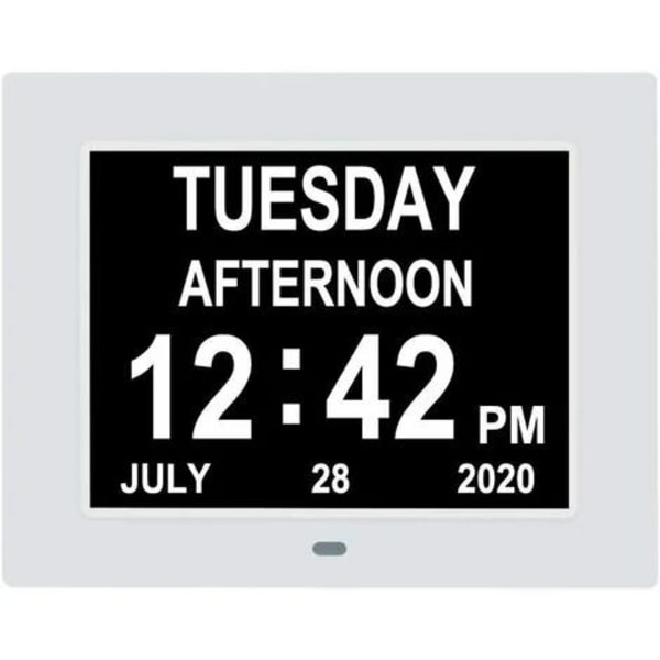 Digital klocka för äldre, ur med fullständiga dag, datum och tid, stöder 8 språk, högkontrastdisplay och automatisk dimning för