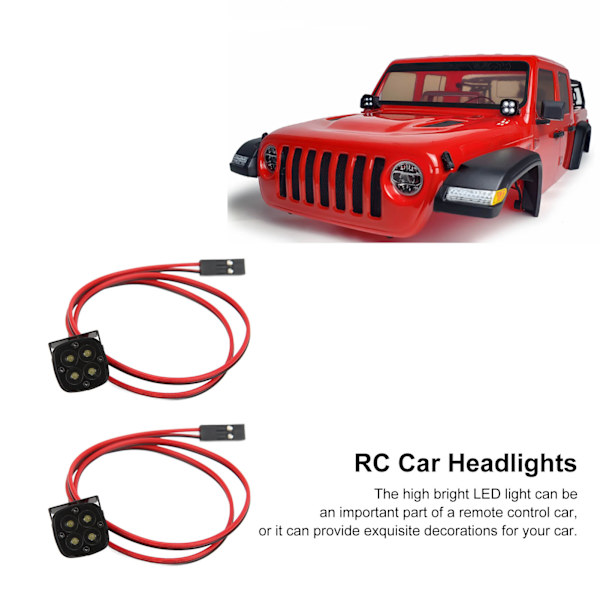 2 set LED-strålkastare för RC-bil, fyrkantiga strålkastare med hög ljusstyrka för 1/10 RC Crawler-bil
