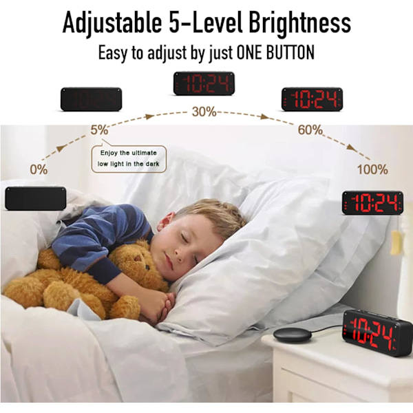 Vibrationsväckarklocka, extra högt alarm för sovande, extra stor display för äldre med dubbla alarm, VIT White White