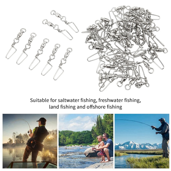 50 st högkvalitativa fiskekarbinhakar med rullande lekande i rostfritt stål, typ B, för saltvattensfiske 1#
