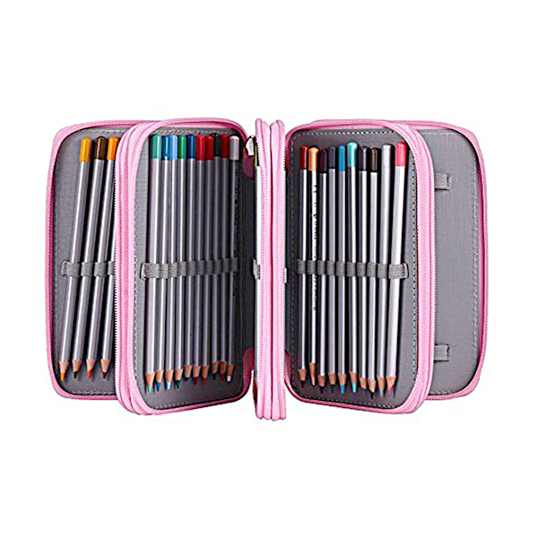 72-pack färgad pennfodral med plats för pennor, stor kapacitet, Oxford, flerskikts pennorganisatör, rosa