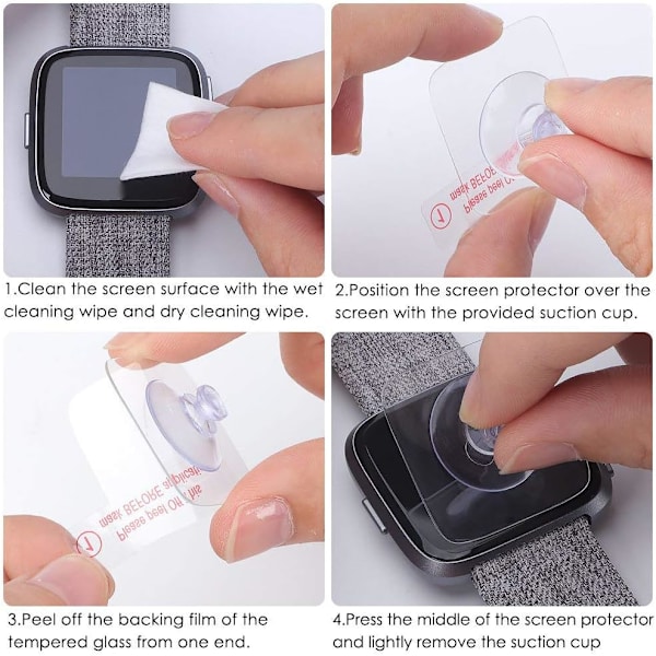 4-pack skärmskydd kompatibel med Fitbit Versa & Versa Lite (ej för Versa 2), vattentätt skärmskydd i härdat glas Cover Saver för Versa