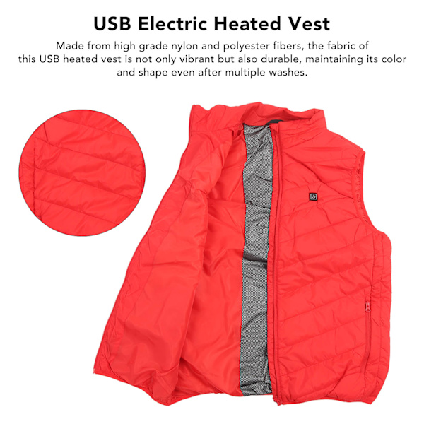 USB Elektrisk Uppvärmd Väst DC 5V Nylon och Polyester Snabb Uppvärmning Lätt Tvättbar Elektrisk Väst för Män Kvinnor Röd 4XL