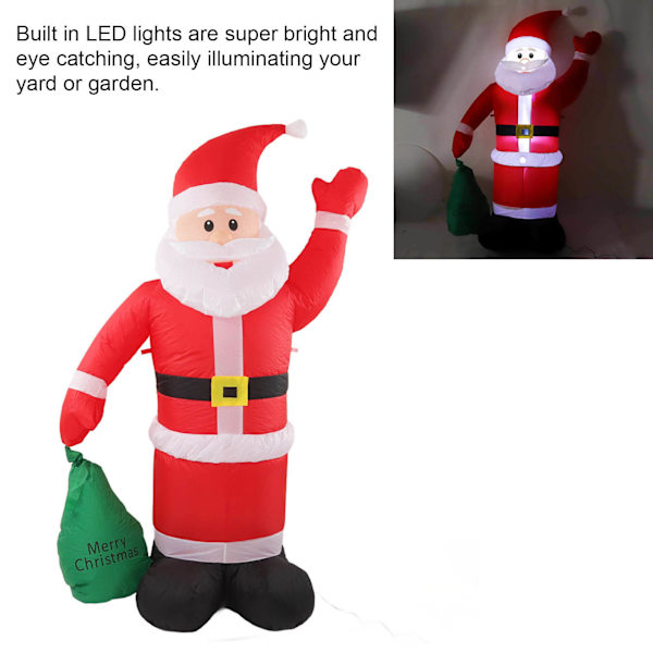 Uppblåsbar tomtedekoration med inbyggd LED-belysning Vattentät uppblåsbar påse Tomte för trädgård Julpartyn EU-kontakt 100-240V