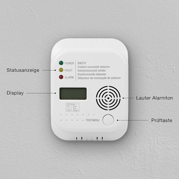 Pålitligt kolmonoxidlarm med digital display, 10 års batteridrift för kontinuerligt skydd, lämpligt för olika platser