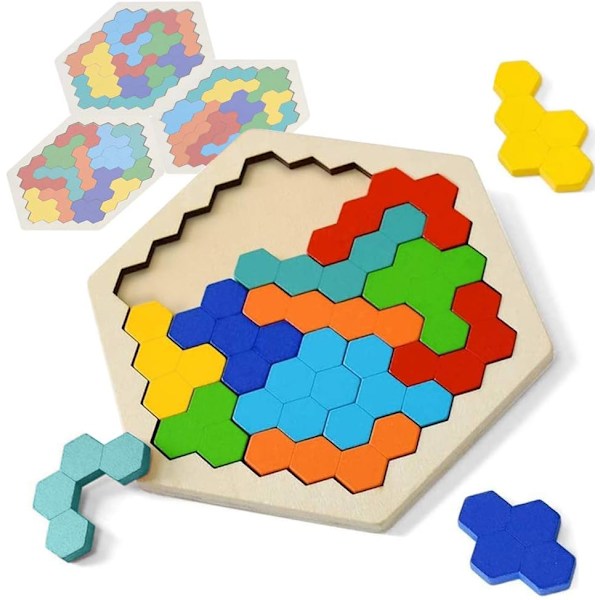 Tangram-pussel, tangram i trä för barn, hexagonala pussel, geometriska leksaker, montessorileksaker, pedagogiska leksaker, träleksaker, pedagogiska presenter för