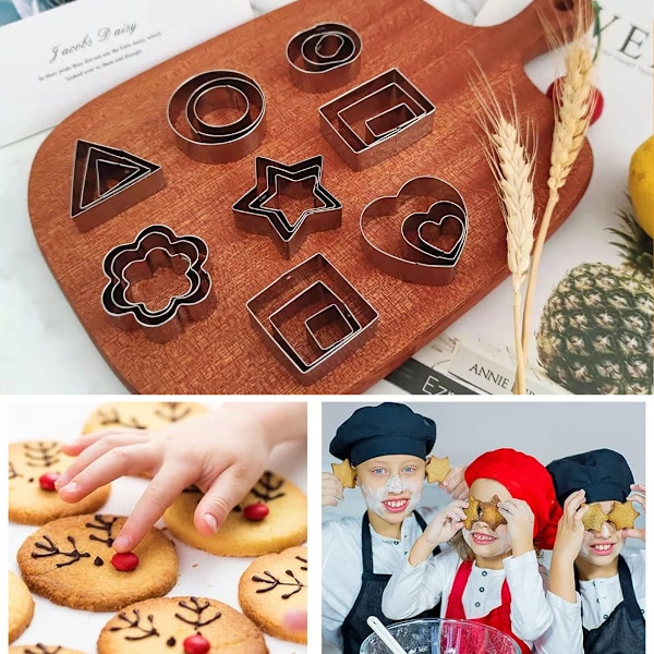 Keksformar Set 24 st Mini Biscuit Pastry Cutters Rostfritt Stål Hjärta Stjärna Cirkel Rund Blomma Former Bakform för Cookie Fondant