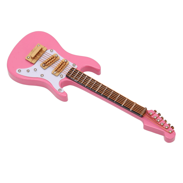 10cm Mini Gitarr Ornament Display Fäste Förvaringslåda Musikinstrument Gitarr Modell för Dockhus Rosa