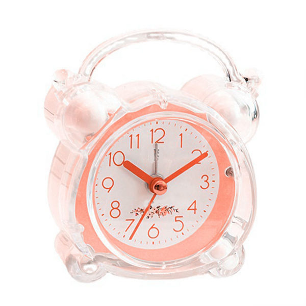 Barn Väckarklocka Tyst Design Tecknad Design Enkel Inställning Stark ABS Dubbel Klocka för Sovrum Bord Rosa