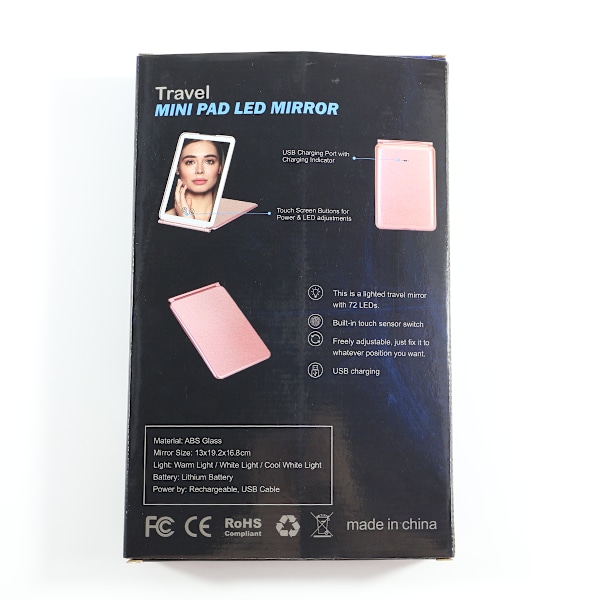 Uppladdningsbar resespegel Ljusstark spegel med 72 LED-lampor Resespegel Kompakt och tunn spegel med LED-lampor och belysning