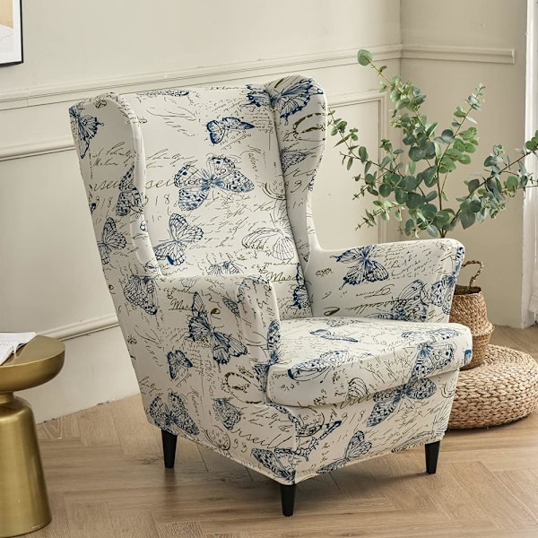 Stretch Wingback fåtöljöverdrag 2 delar fåtöljöverdrag med T-kuddeöverdrag, tryckt halkfri fåtöljöverdrag, för vardagsrum, hotell, sovrum