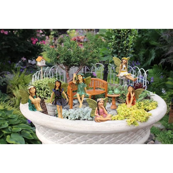 Fairy Garden Tillbehör Utomhus Inomhus, 6 st Miniatyr Feer Figurer för Krukväxter och Mini Trädgårdsgräs Dekorationer
