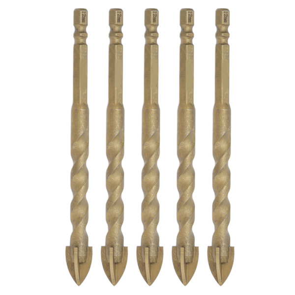5 st Cross Spearhead Borr Bits med 1/4 tum Hex Skaft för Glas Keramik Marmor 12mm Hål