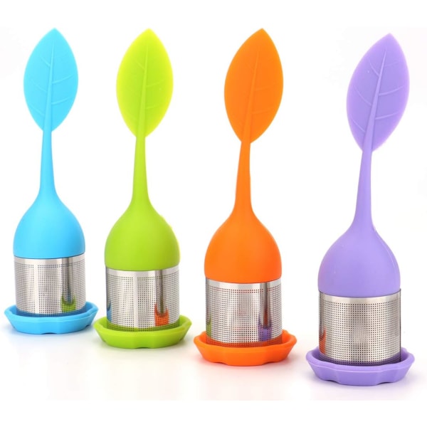 Extra mesh te-infuser för lösbladste tesilar i rostfritt stål Tefilter med BPA-fritt silikonhandtag och droppbricka för tekoppar,