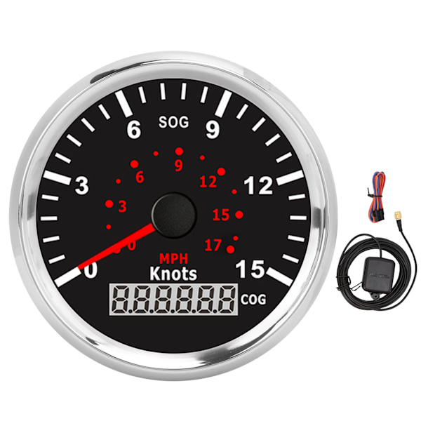 85mm GPS-hastighetsmätare 0-17MPH 15 knop IP67 Röd bakgrundsbelyst LCD-display för 12/24V Bilar Båtar Yachter Husbilar