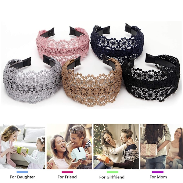 Unik ihålig design, bekväm att bära hela dagen, mode-hårband med spets, ventilerande formad mesh-innerfoder, elegant broderad blomdesign för