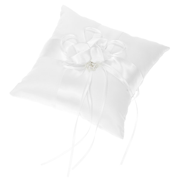 7 * 7 tum Elfenbensvit Satin Blomma Rosett Ringbärare Kudde och Bröllop Blomsterflicka Korg Set