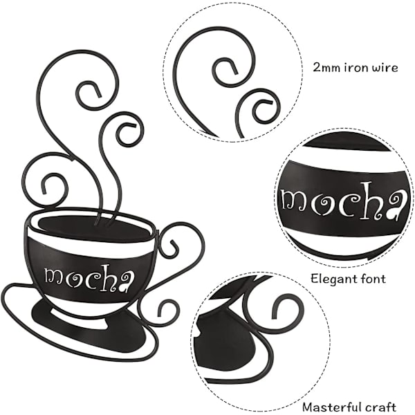 3-delad väggdekoration i metall med kaffekoppar och eleganta bokstäver \"Mocha\", \"Latte\" och \"Java\", väggkonst i metall för kök, kafé, tehus, restaurang