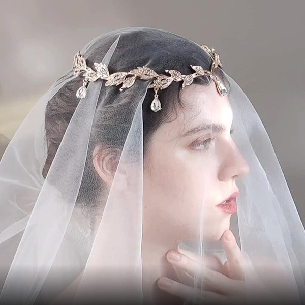 Brudhårband med pärlor för bröllop och förlovning, utsökt bladkristalltiara med strass, hårt legeringsmaterial, rostskydd
