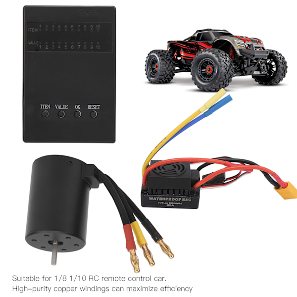 3650 3600KV Borstlös Motor 60A T ESC Programmer Card Combo Set för 1/8 1/10 RC Bildelar