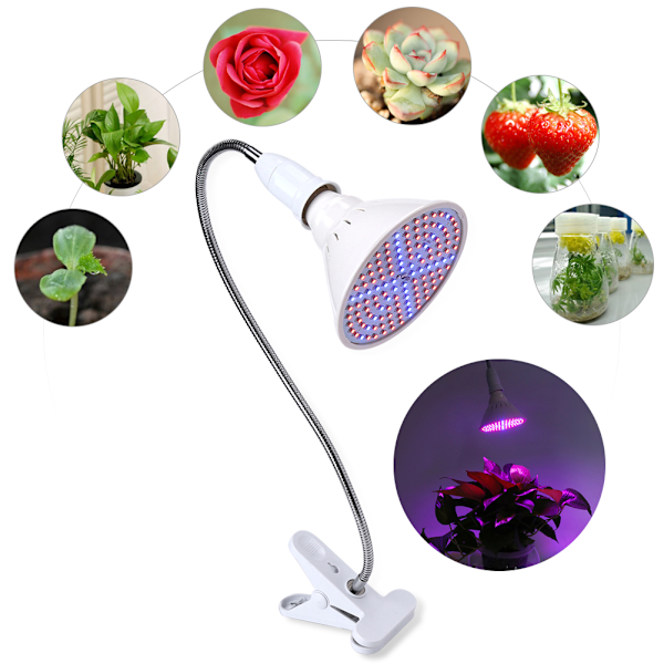 126 LED växtlampa glödlampor flexibel skrivbordsklämma hållare inomhus växter blommor EU-kontakt