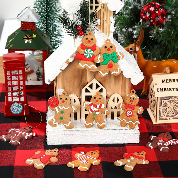 18 stycken pepparkaksgubbe julgranspynt Pepparkaksgubbe figurer Julgransdekorationer Blandade pepparkaksgubbe hängande dekoration 3 tum hög
