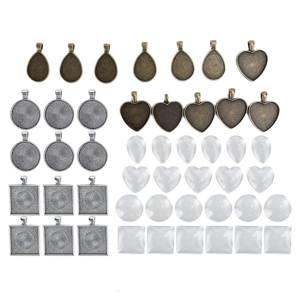 48 st metallrunda droppformade hängsmyckesbas bricka glas kupoler smycken DIY verktyg tillbehör