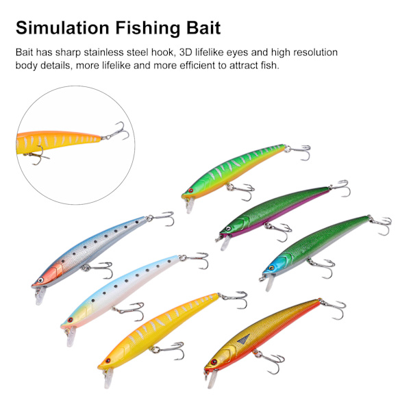 7 st fiskebete kit flytande mört simulering fiskebete tackle 11g per bete för sötvatten långskott