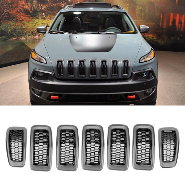 7-delsats Bil Frontstötfångargaller Rammodifiering Ersättning för Jeep Cherokee 2014‑2018