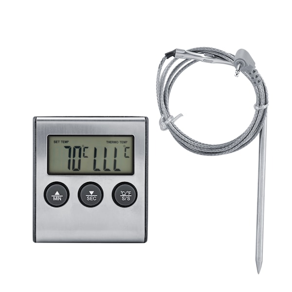 Digital matlagningstermometer, kötttermometer med rostfri stålmatningsprob för exakt matlagning, programmerbar varning säkerställer perfekta resultat varje gång